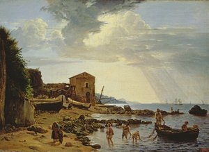 The Beach at Sorrento with a View of the Island of Capri